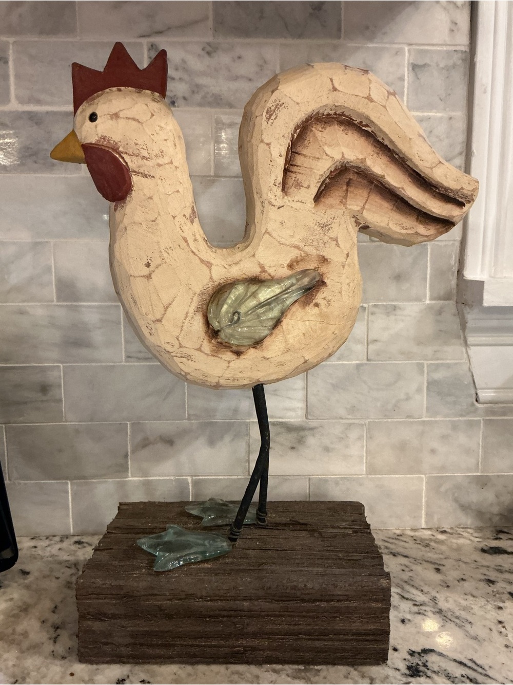 Cream Rooster Tabletop Accent Decor with Red Comb